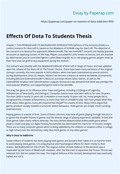 THESIS for RESEARCH II DOTA addiction .